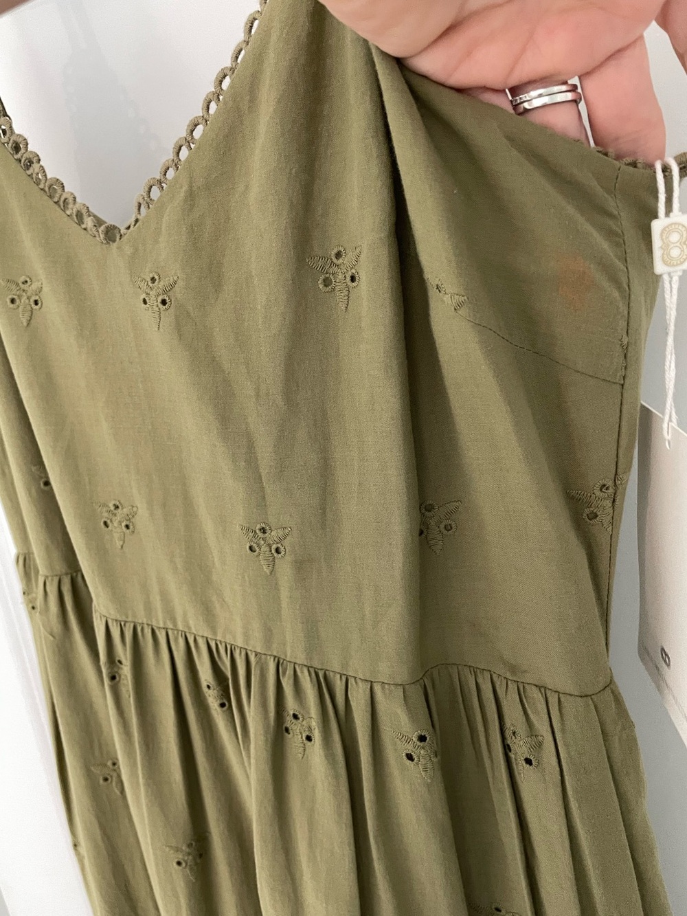 NEW Caroline Constas Green Cotton Eyelet Lace Midi Dress Luxury Vacation.     17 - Picture 3 of 11